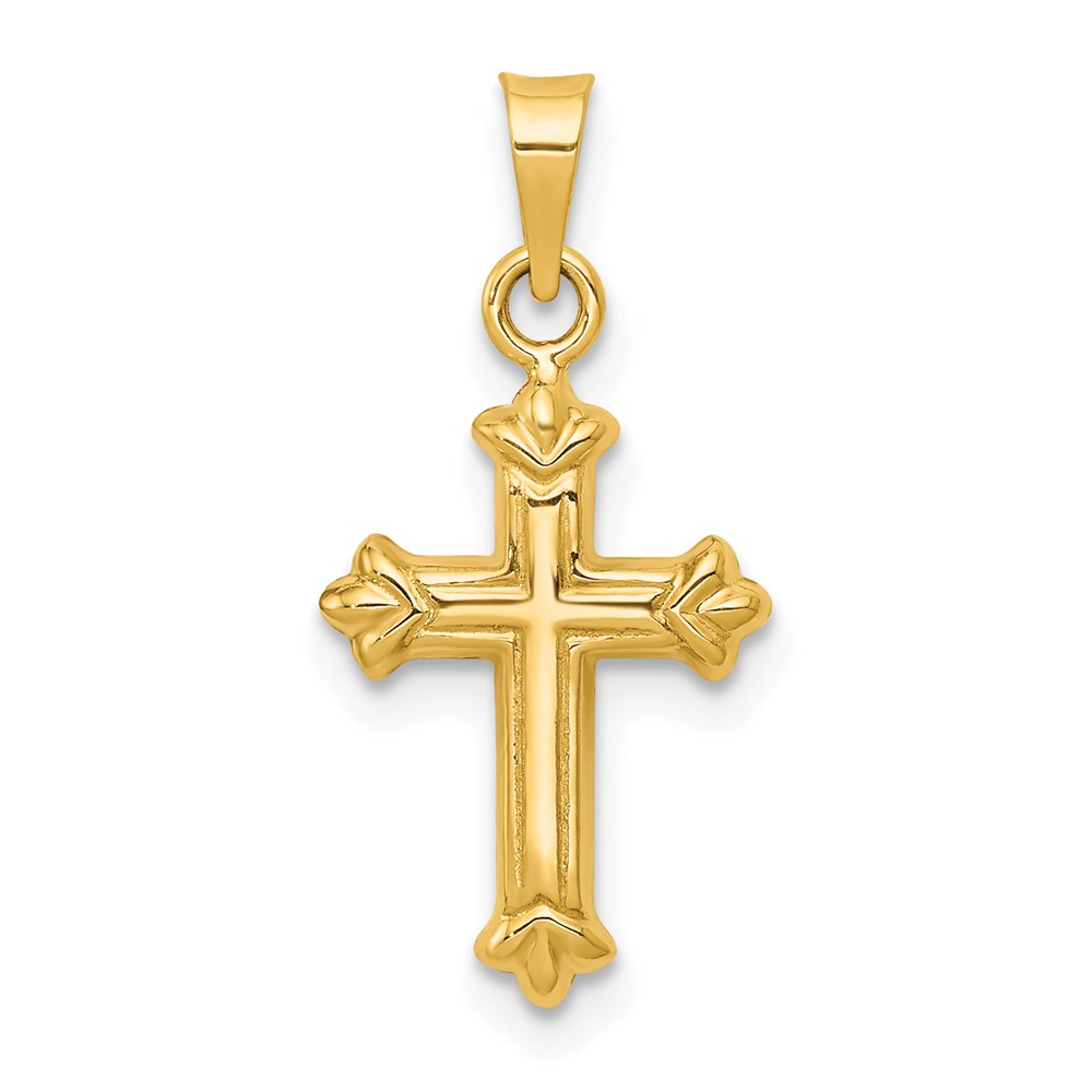 14k Yellow Gold Small Hollow Fleur de Lis Cross Pendant