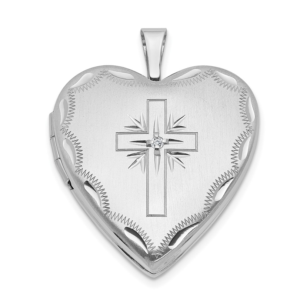 20mm Heart Locket with Diamond Accent Cross in 14k White Gold