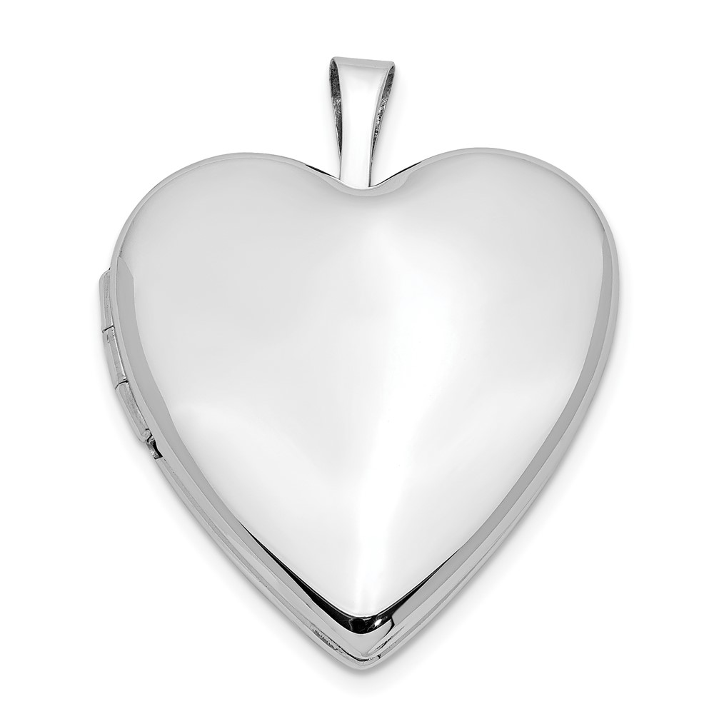 14k White Gold Polished Heart Locket, 20mm