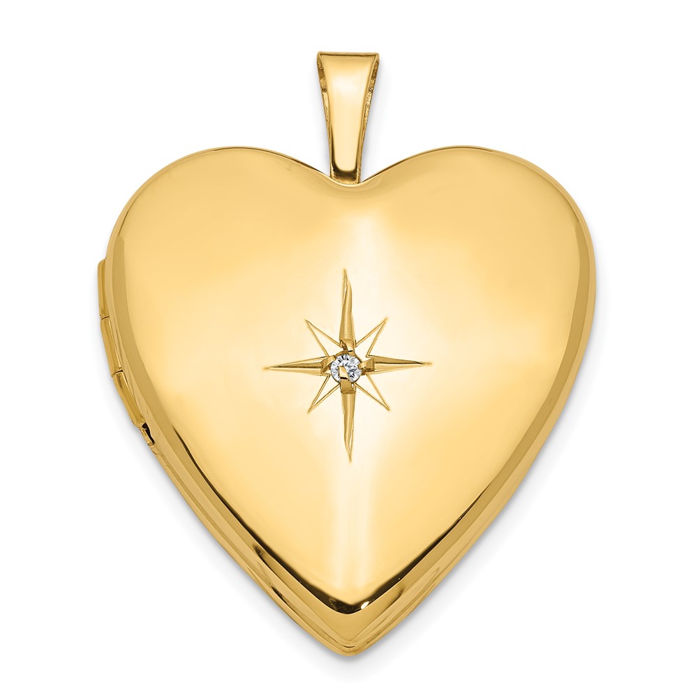 20mm Diamond Star Design Heart Shaped Locket in 14k Yellow Gold