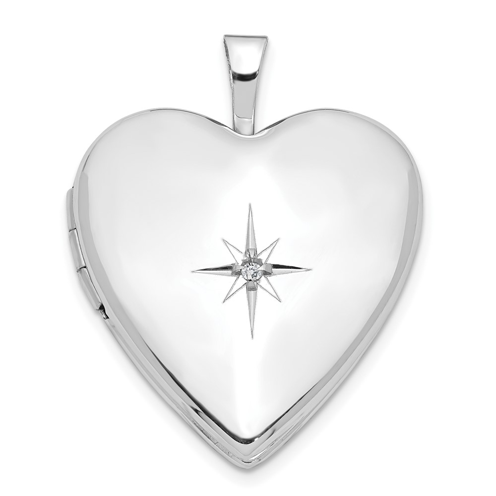 20mm Diamond Star Design Heart Shaped Locket in 14k White Gold