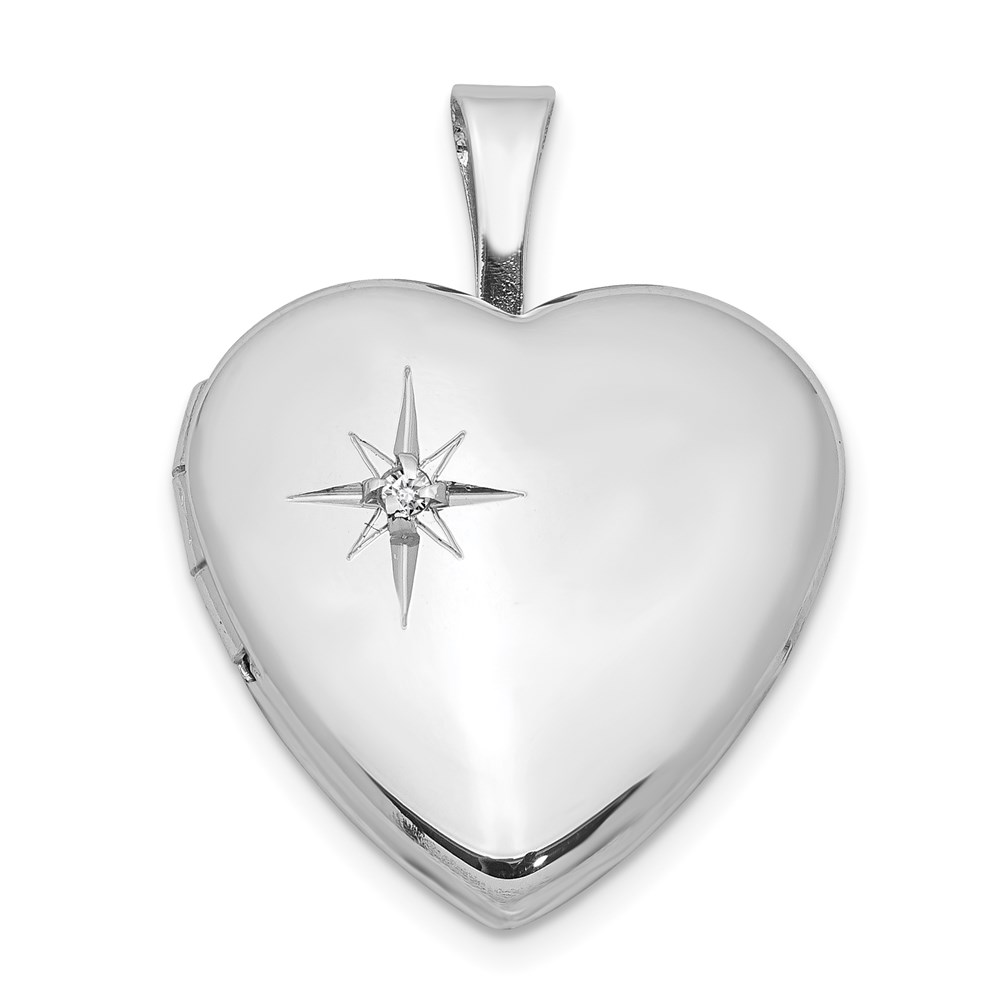 16mm Diamond Star Design Heart Shaped Locket in Sterling Silver