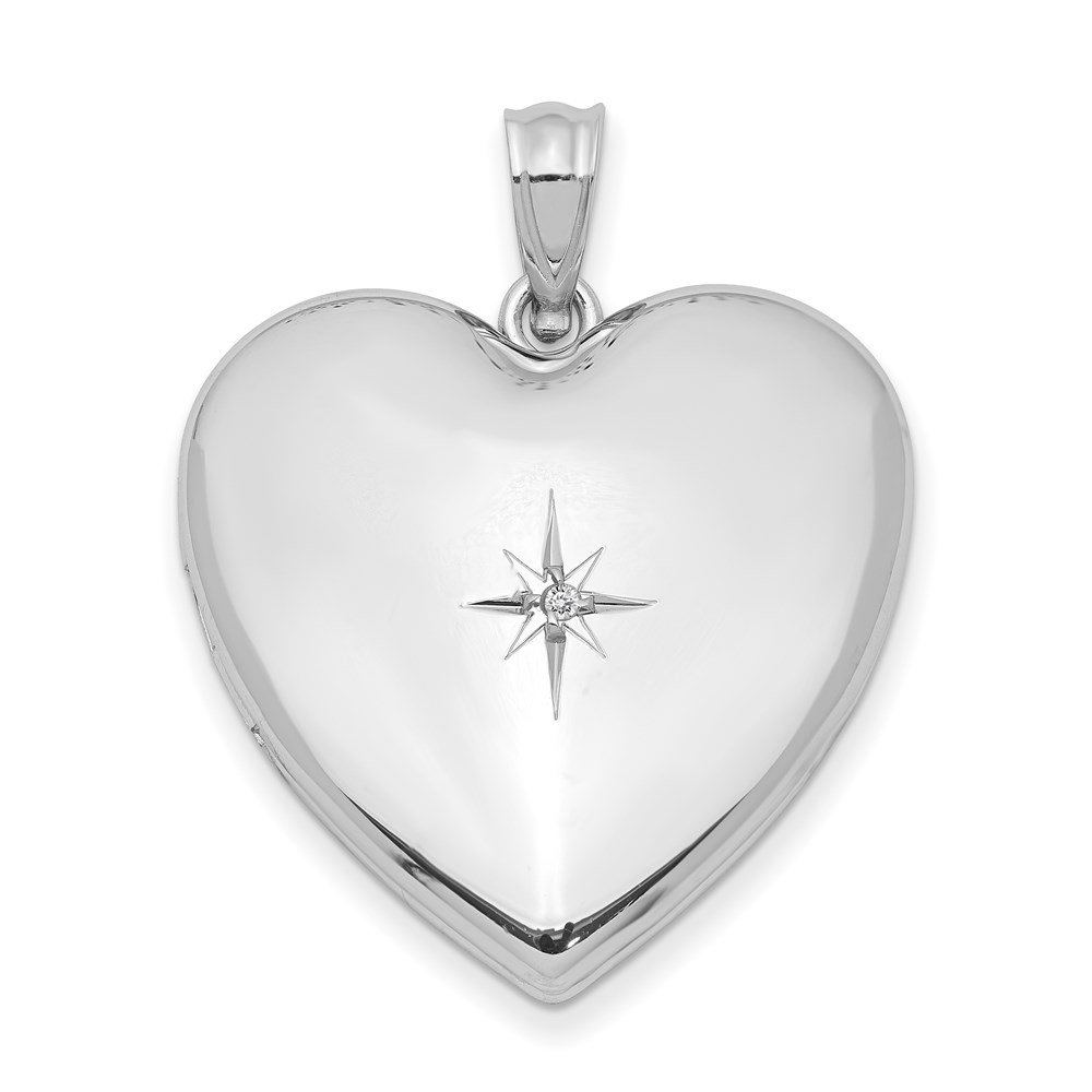 24mm .01 Ct Diamond Star Design Heart Shaped Locket in Sterling Silver