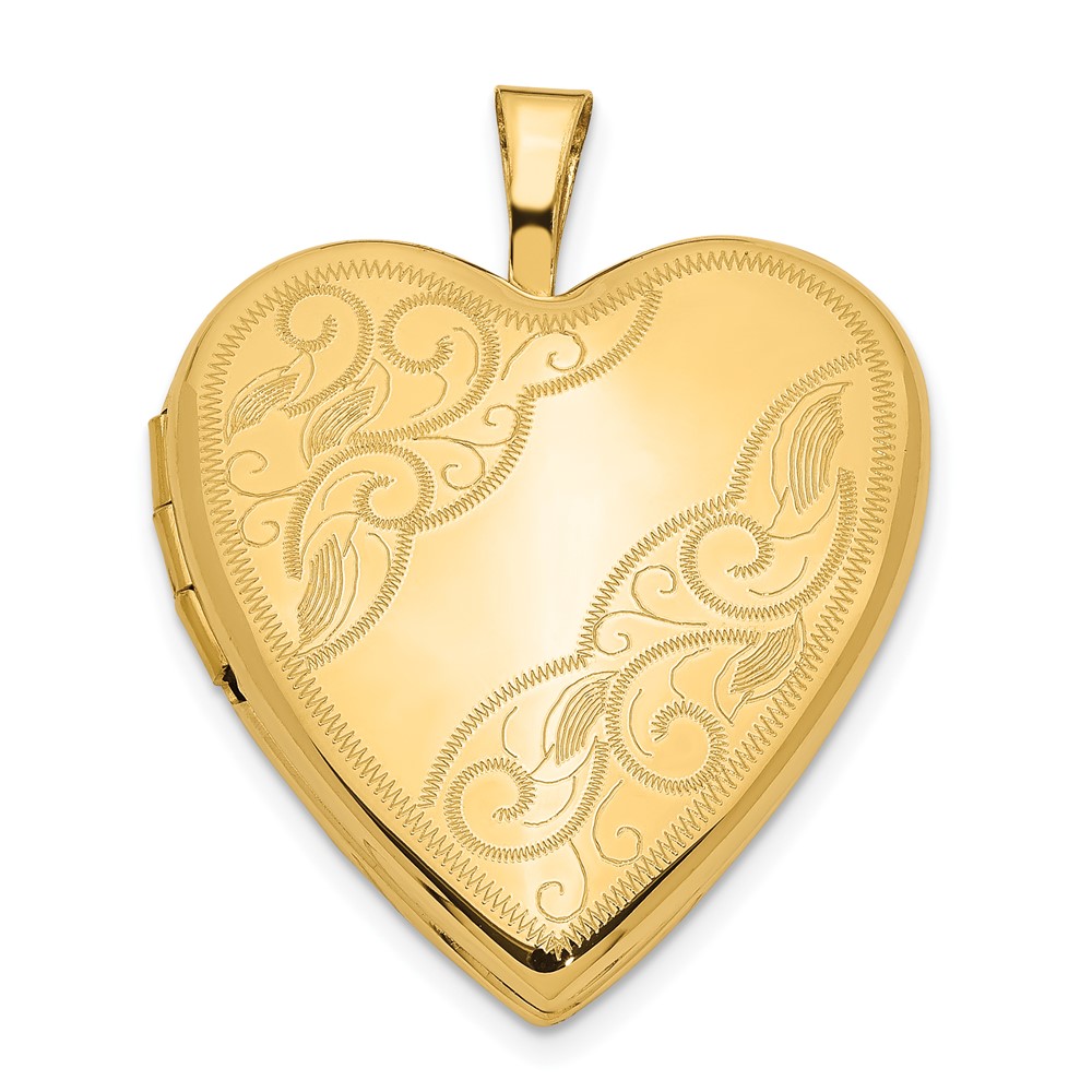 14k Yellow Gold 20mm Swirl Etched Heart Locket