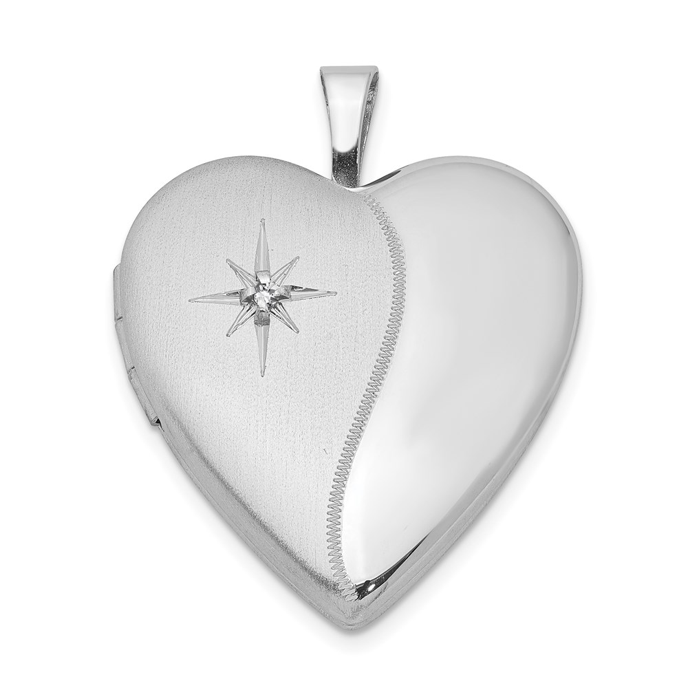 20mm Satin and Polished Diamond Heart Locket in Sterling Silver