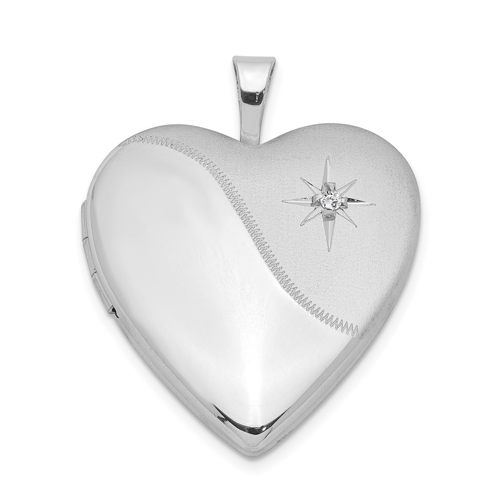 20mm Polished and Satin Diamond Heart Locket in Sterling Silver