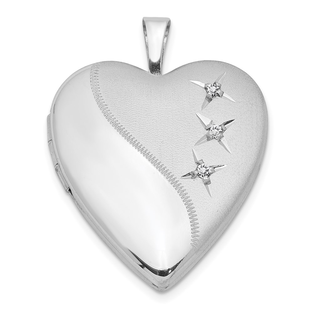 20mm Polished and Satin Triple Diamond Heart Locket in Sterling Silver