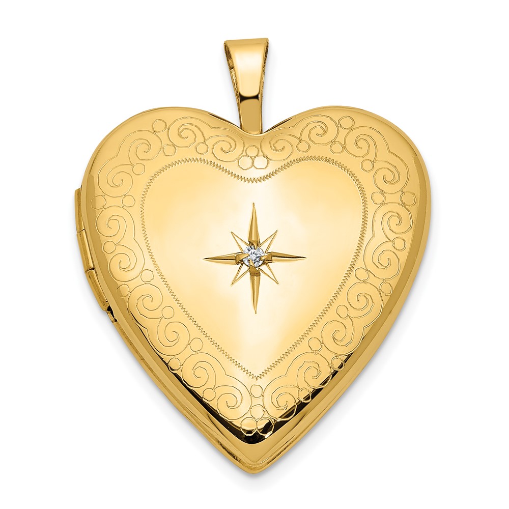 20mm Textured Swirl and Diamond Heart Locket in 14k Yellow Gold