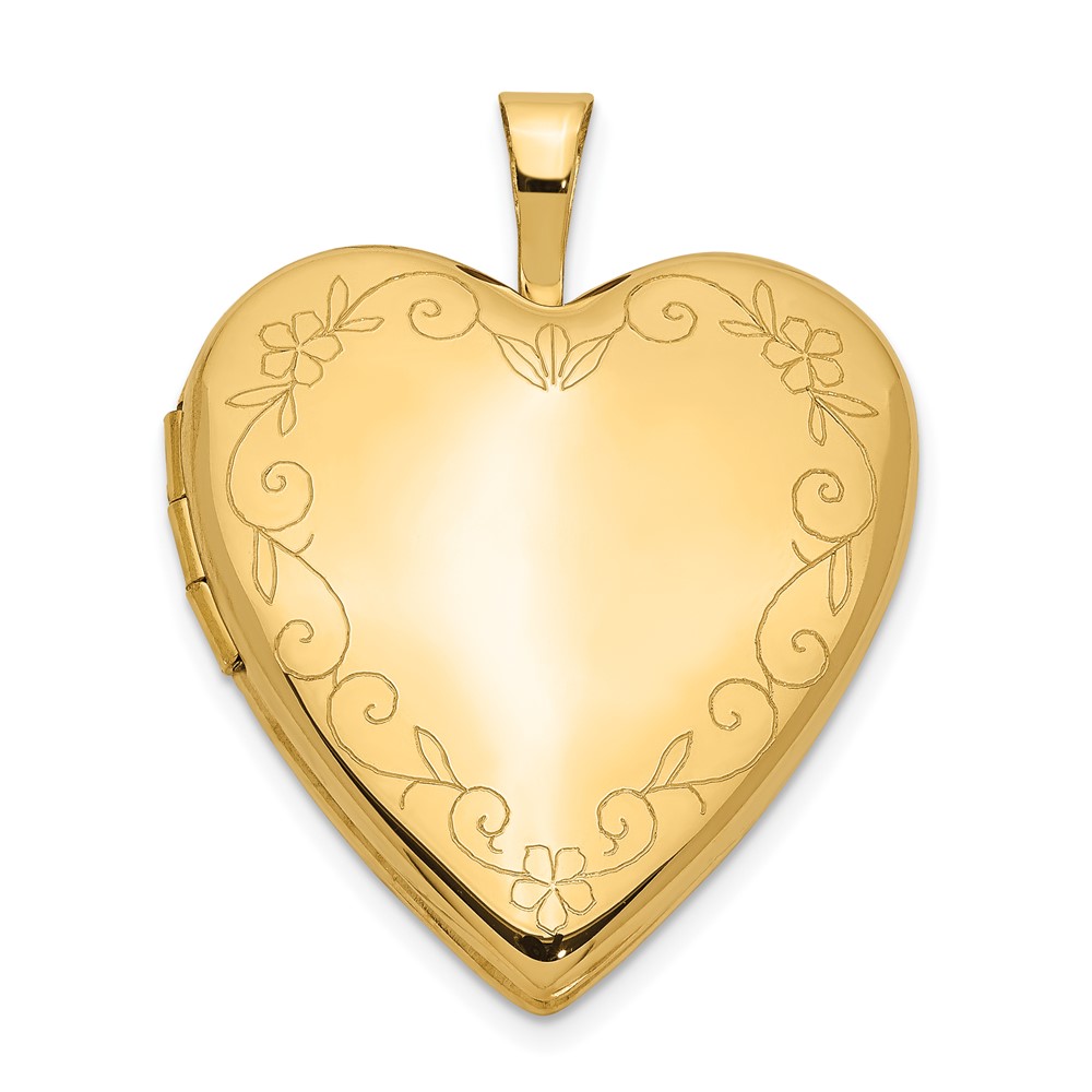 14k Yellow Gold 20mm Heart Locket with Flower Vine Border