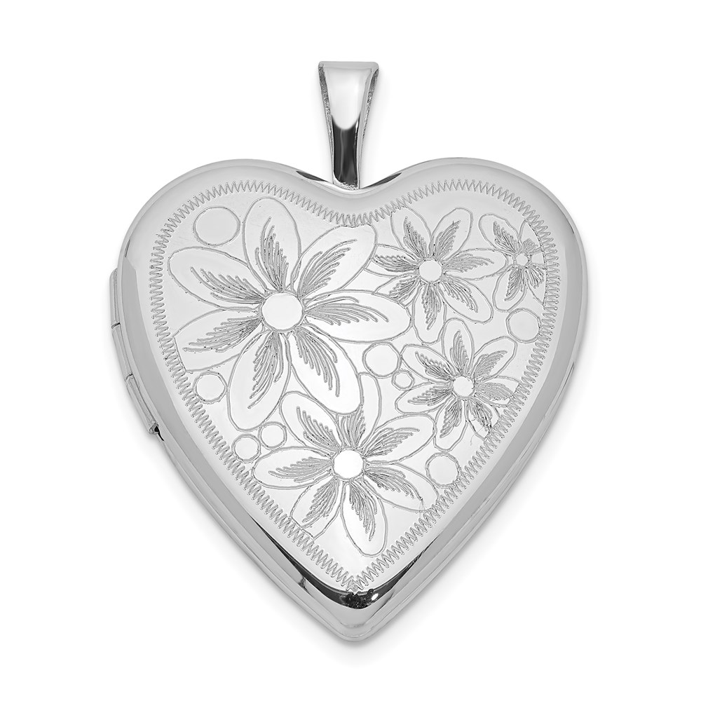 Sterling Silver 20mm Textured Daisies Heart Locket