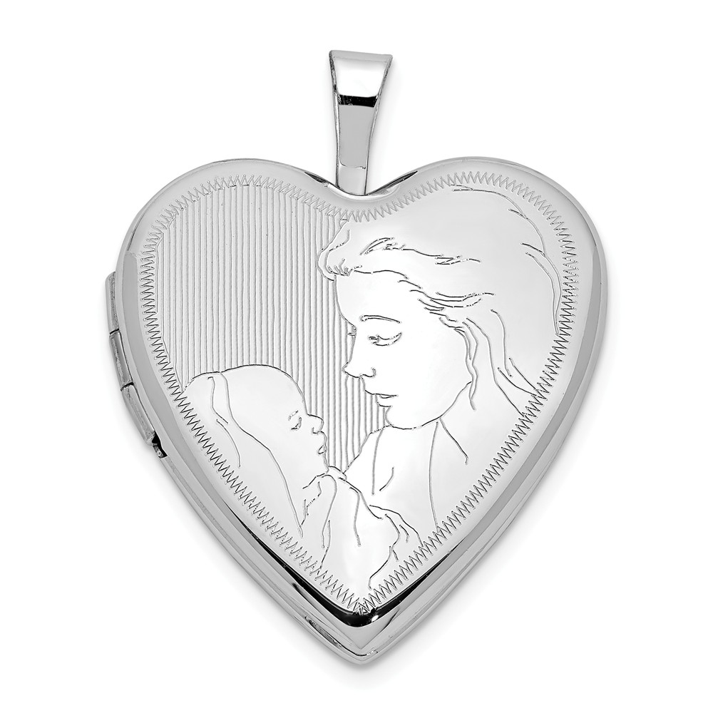 14k White Gold 20mm Mother and Child Heart Locket