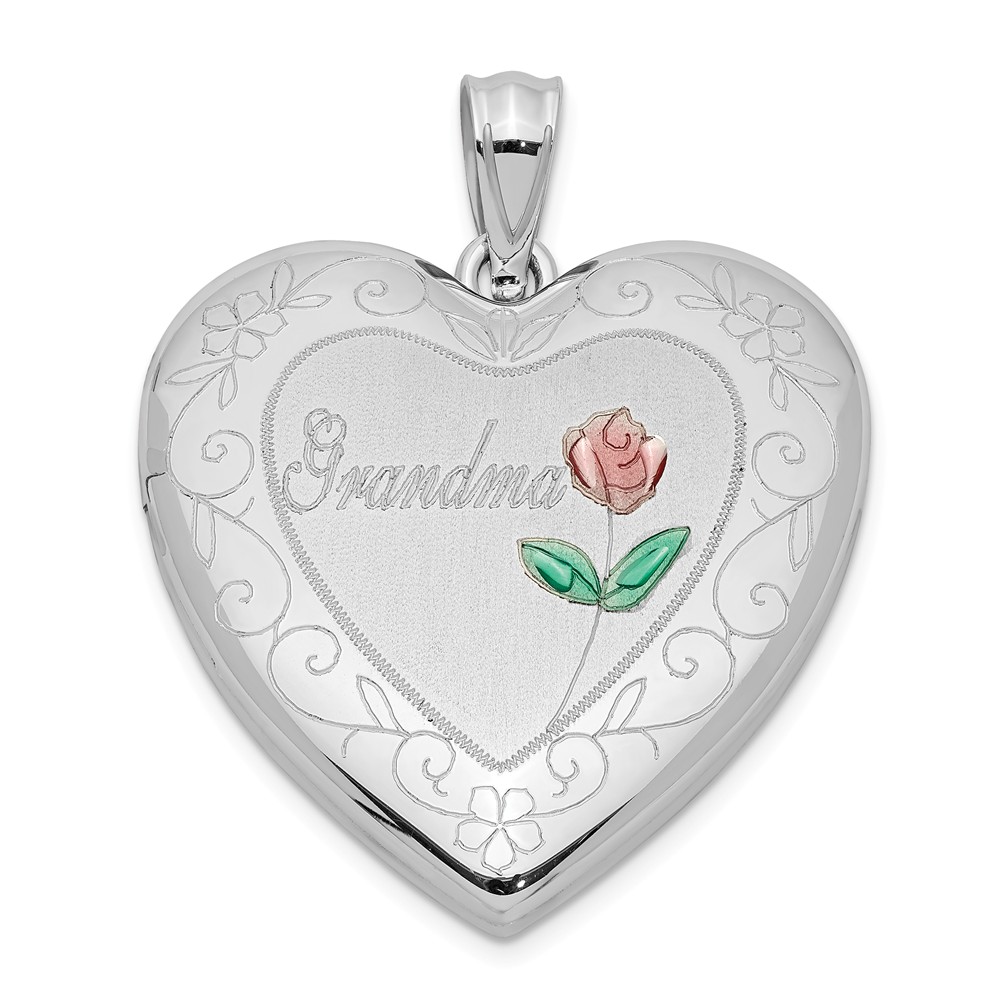 Sterling Silver and Enamel 24mm Grandma Floral Heart Locket