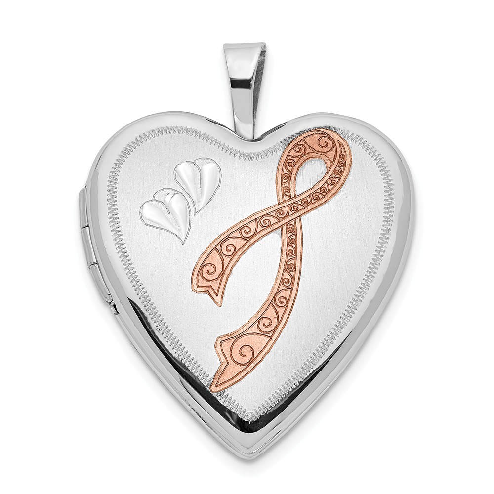 14k White Gold 20mm Breast Cancer Awareness Heart Locket