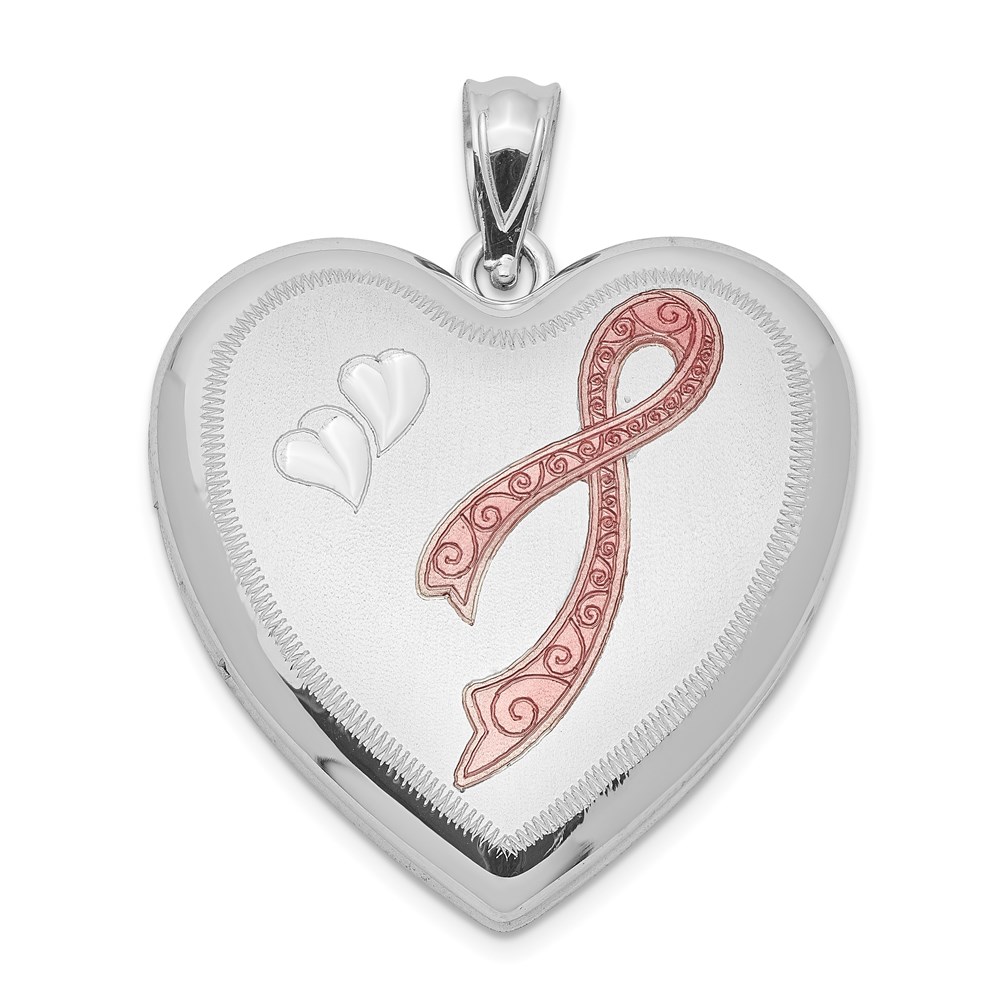 Sterling Silver 24mm Breast Cancer Awareness Heart Locket