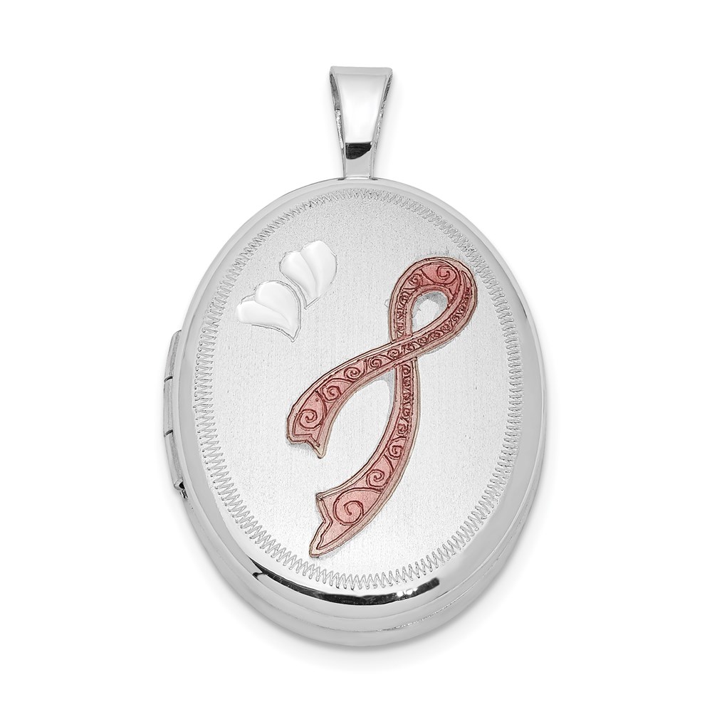 Sterling Silver 19mm Breast Cancer Awareness Oval Locket