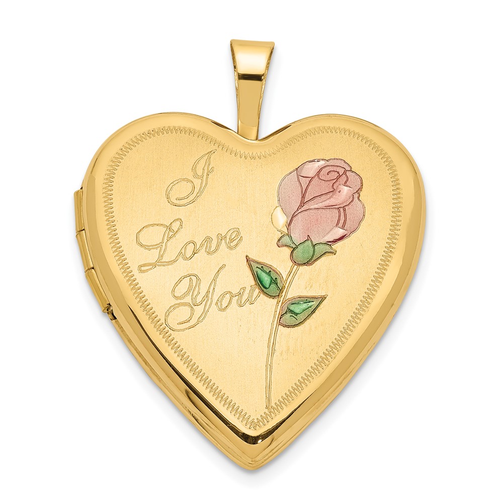 14k Yellow Gold and Enamel I Love You Rose Heart Locket, 20mm