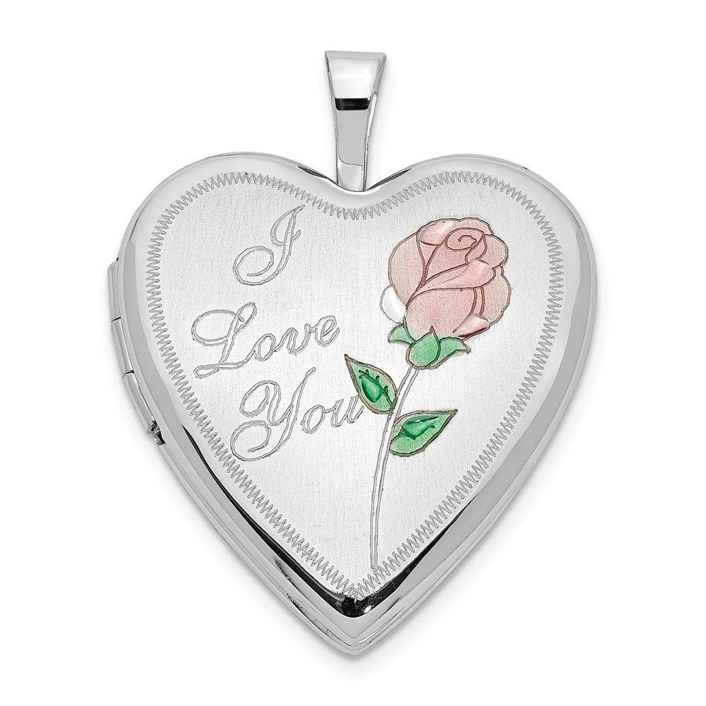 14k White Gold and Enamel 20mm I Love You Rose Heart Locket