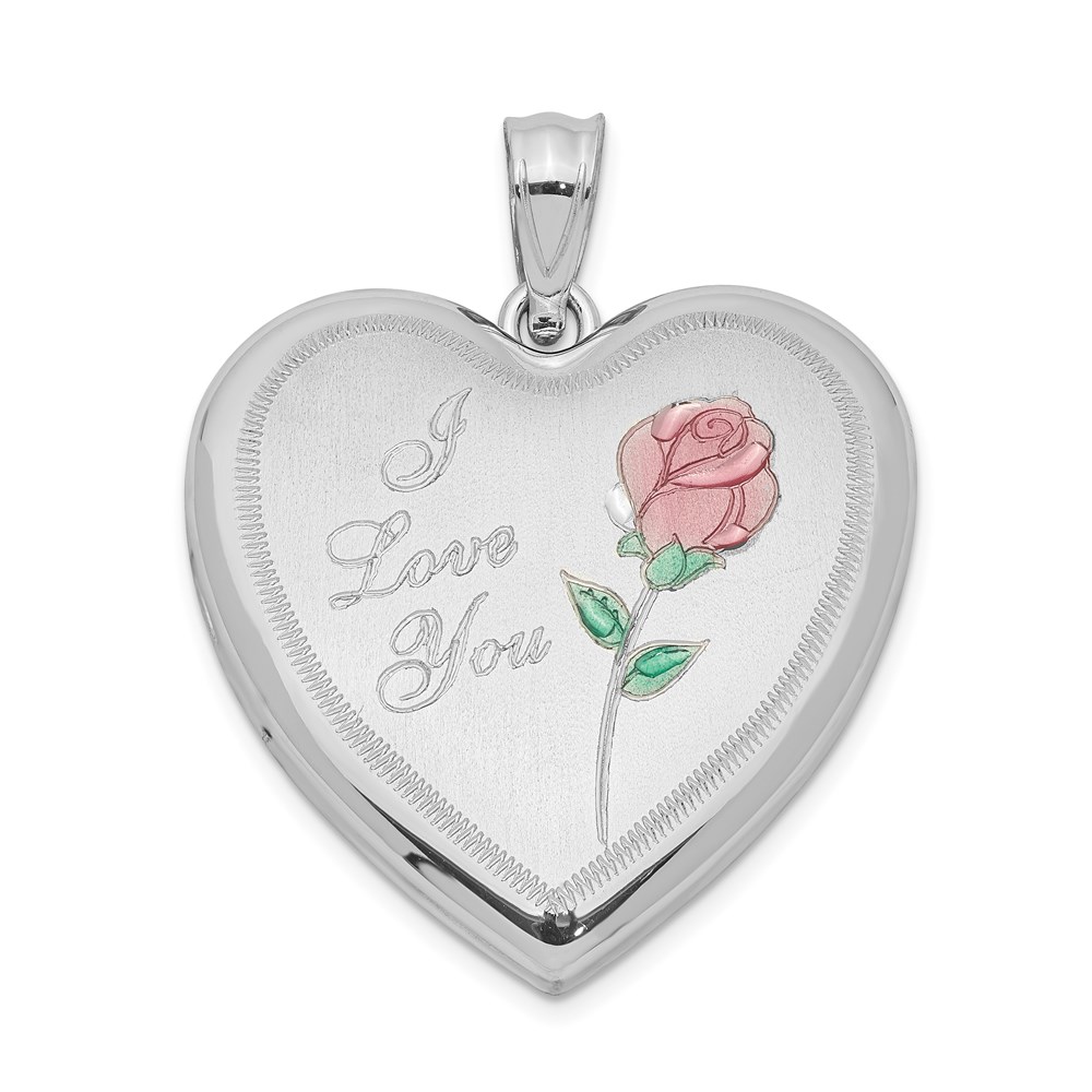 Sterling Silver and Enamel 24mm I Love You Rose Heart Locket