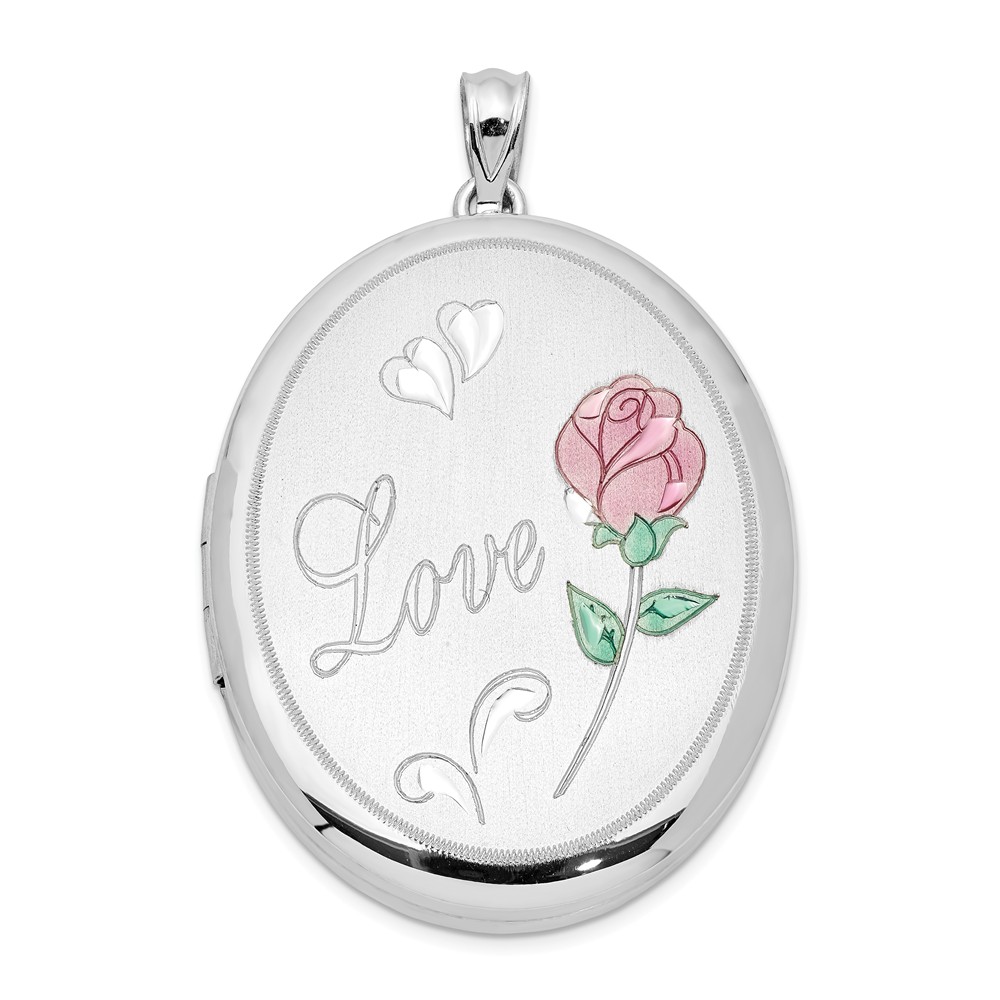 Sterling Silver and Enamel 34mm Love Rose Oval Locket