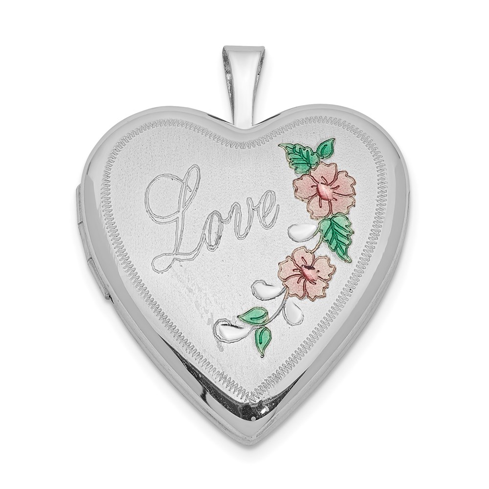 Sterling Silver and Enamel 20mm Love Floral Heart Locket