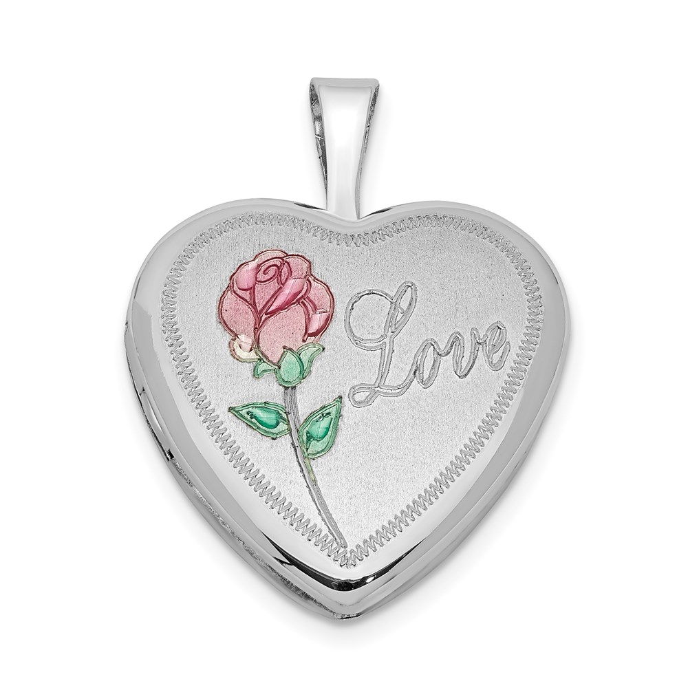 Sterling Silver and Enamel 16mm Love Rose Heart Locket