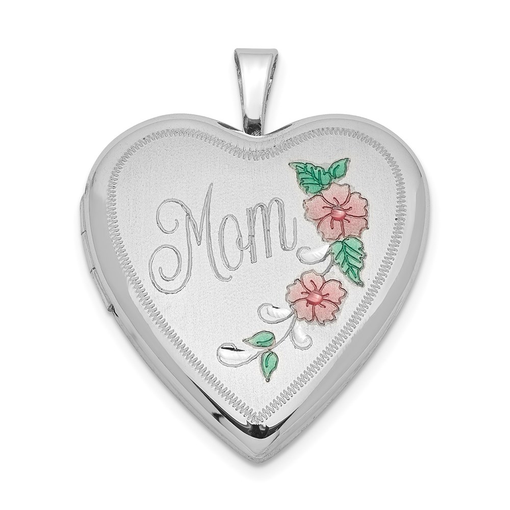 Sterling Silver and Enamel 20mm Mom Floral Heart Locket