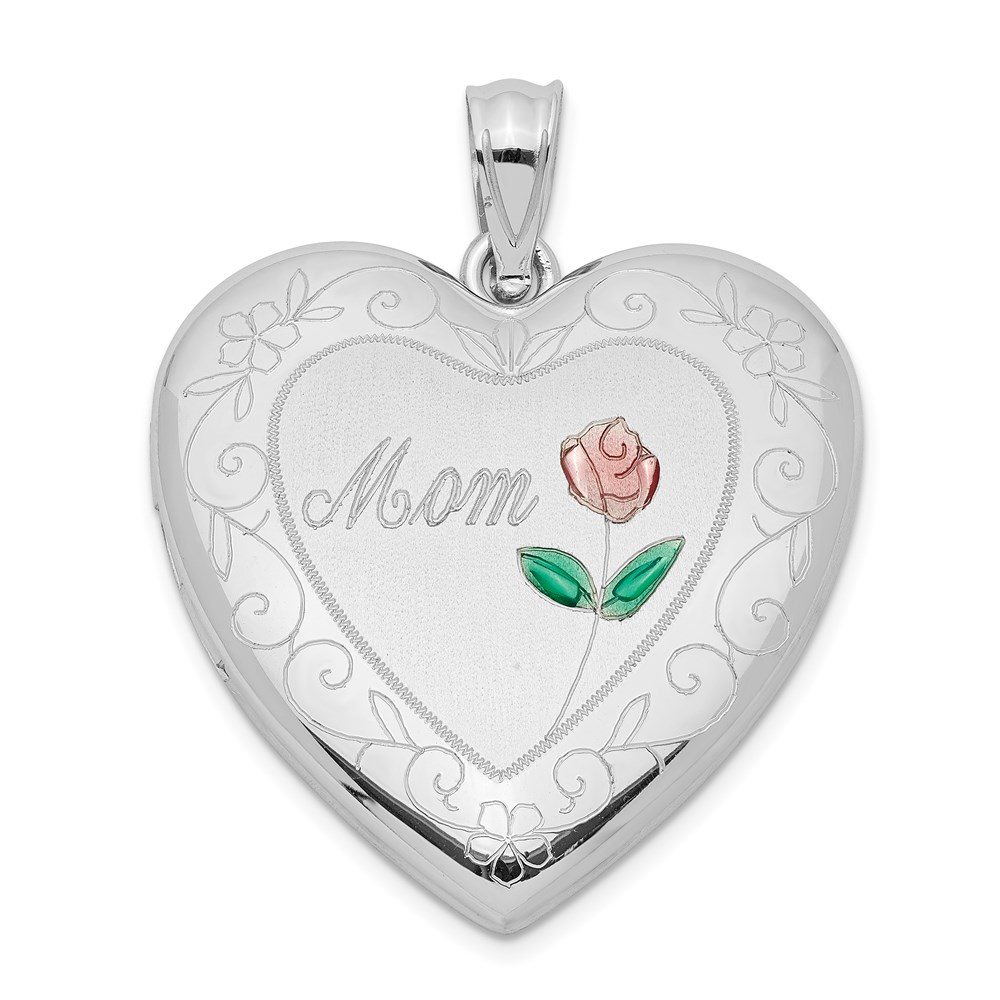 Sterling Silver and Enamel 24mm Mom Rose Heart Locket