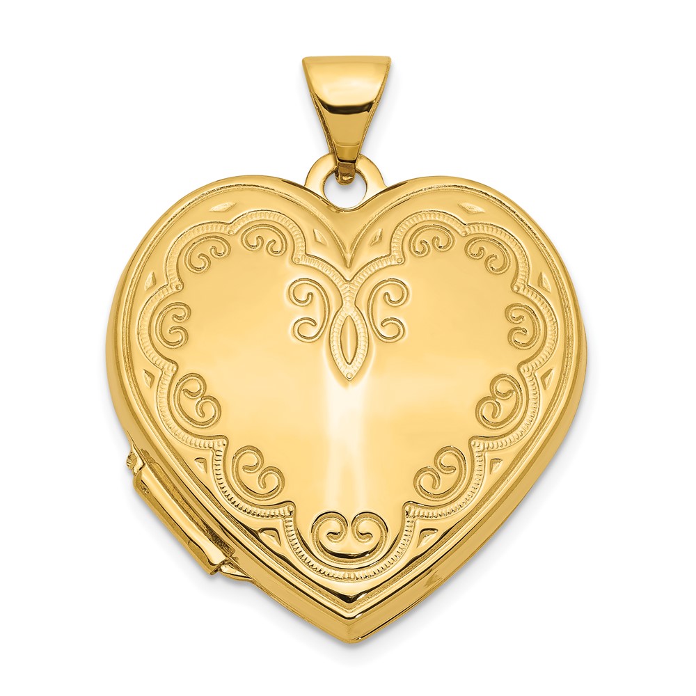 14k Yellow Gold 21mm Ornate Heart Locket