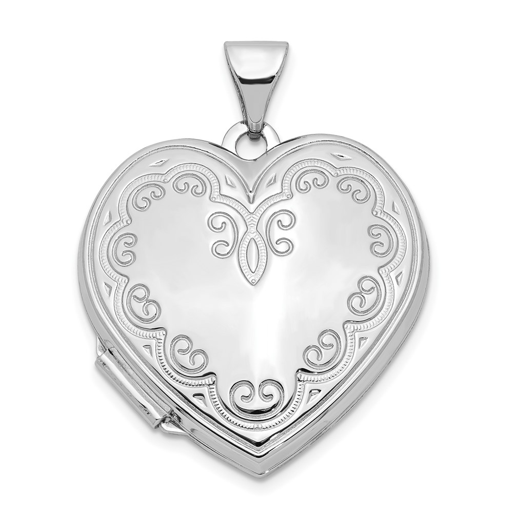 14k White Gold 21mm Ornate Heart Locket