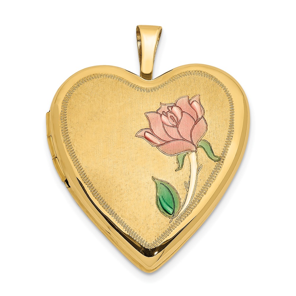 14k Yellow Gold and Enamel Rose Heart Locket, 20mm