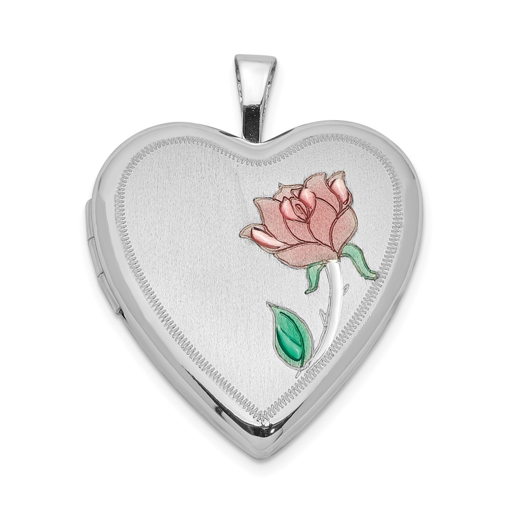 Sterling Silver and Enamel 20mm Rose Heart Locket