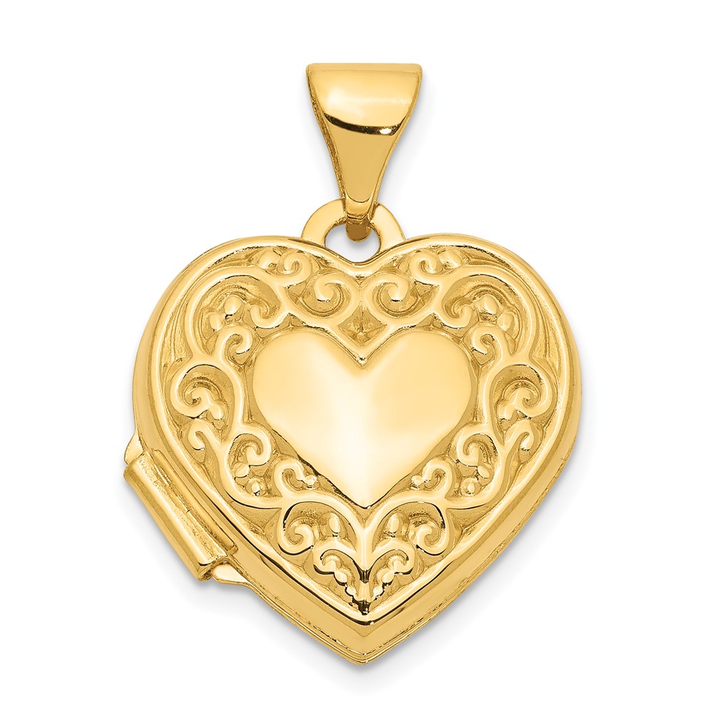 14k Yellow Gold 15mm Scroll Heart Locket