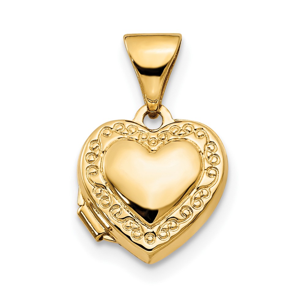 14k Yellow Gold 10mm Scroll Heart Locket