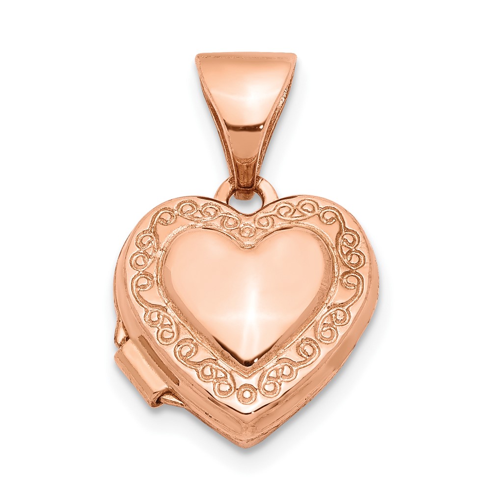 14k Rose Gold 10mm Scroll Heart Locket