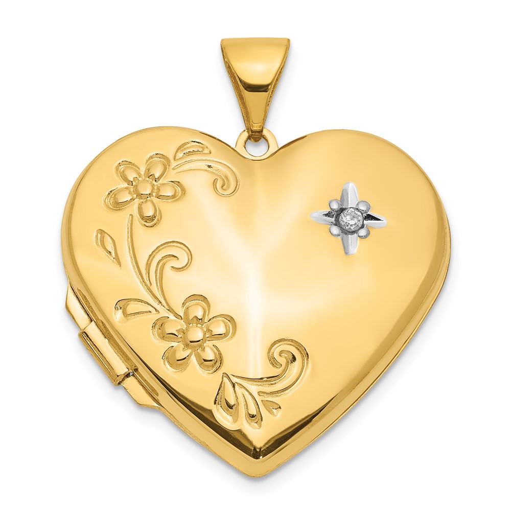 21mm Family Diamond Floral Heart Locket in 14k Yellow Gold