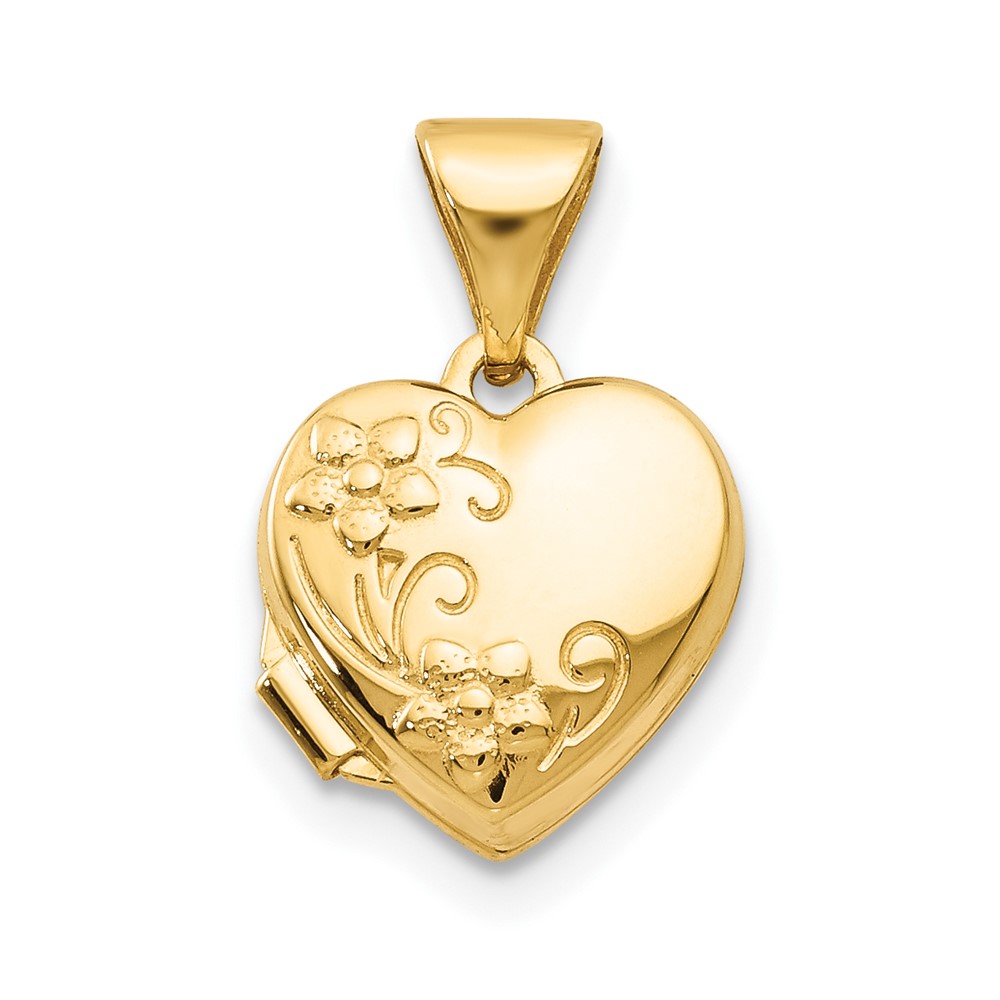 14k Yellow Gold 10mm Textured Floral Heart Locket