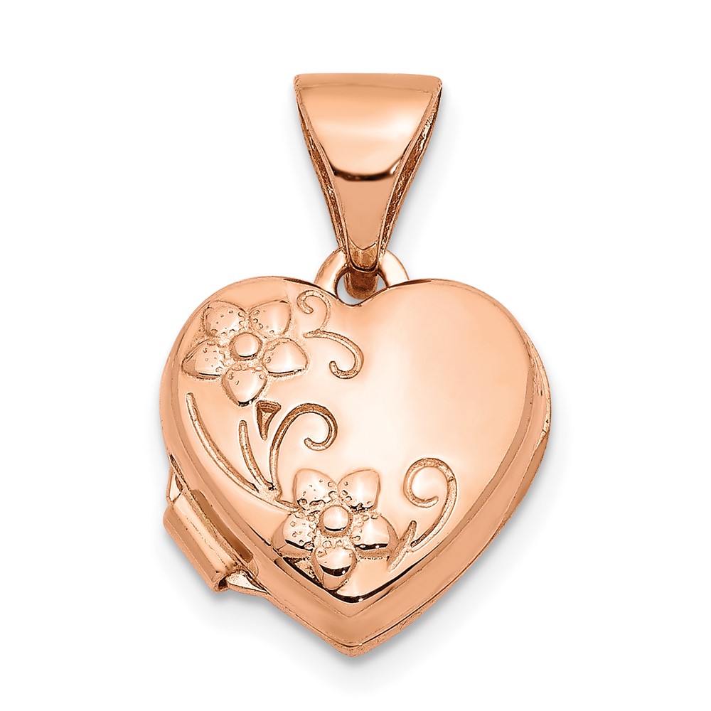 14k Rose Gold 10mm Textured Floral Heart Locket