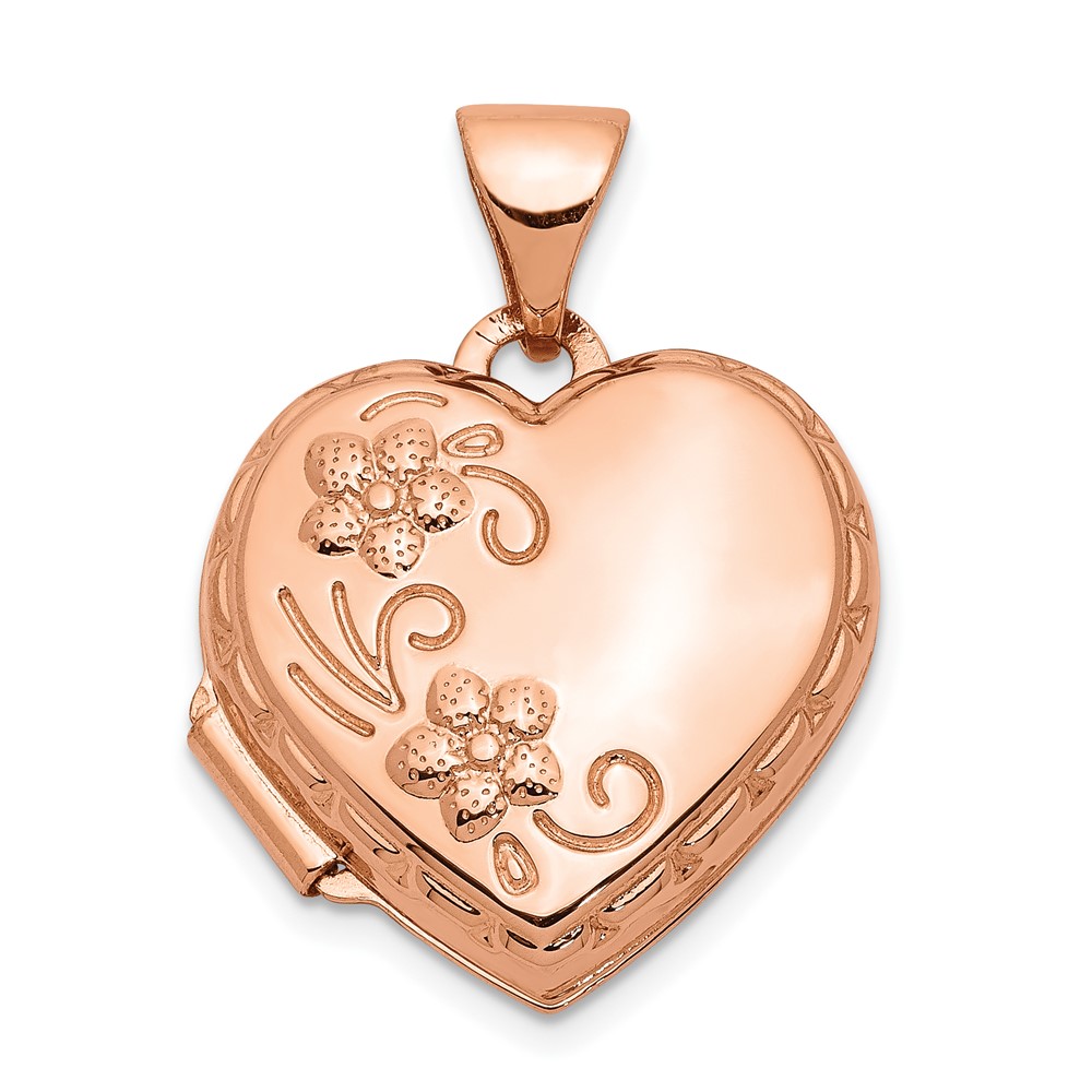 14k Rose Gold 15mm Love You Always Reversible Floral Heart Locket