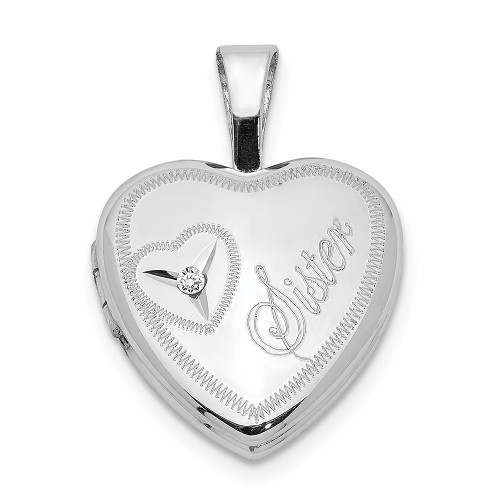 12mm Sister Diamond Heart Locket in Sterling Silver