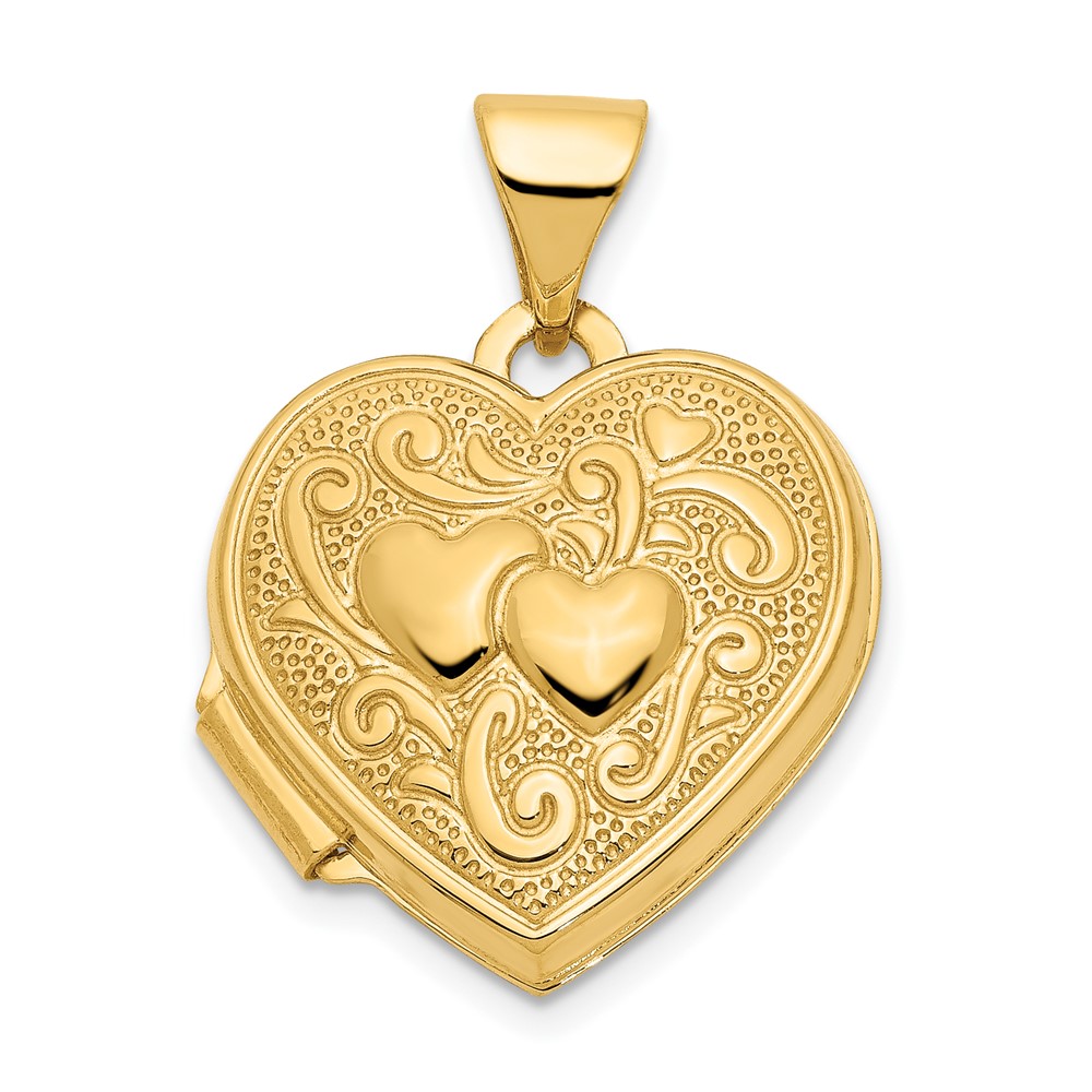 14k Yellow Gold 15mm Double Design Heart Shaped Locket