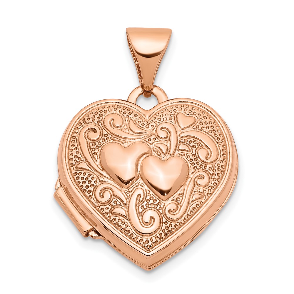 14k Rose Gold 15mm Double Design Heart Shaped Locket