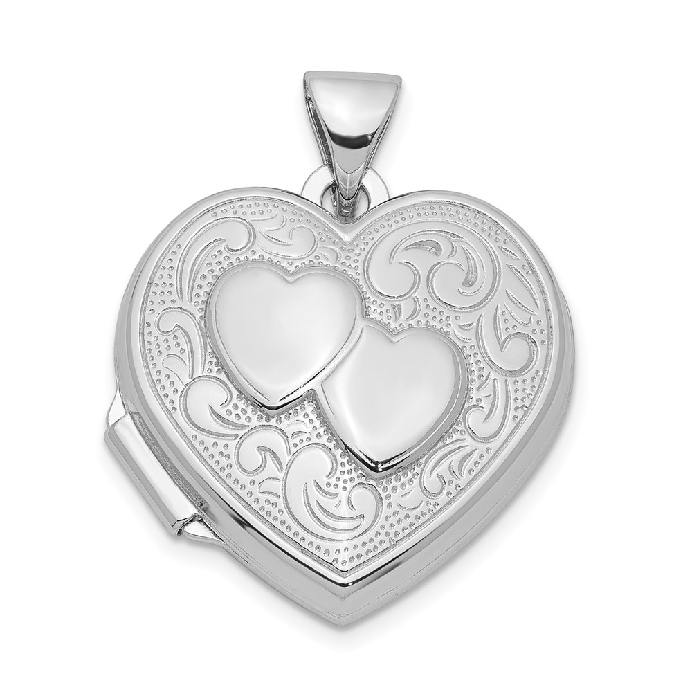 Sterling Silver 18mm Double Design Heart Shaped Locket