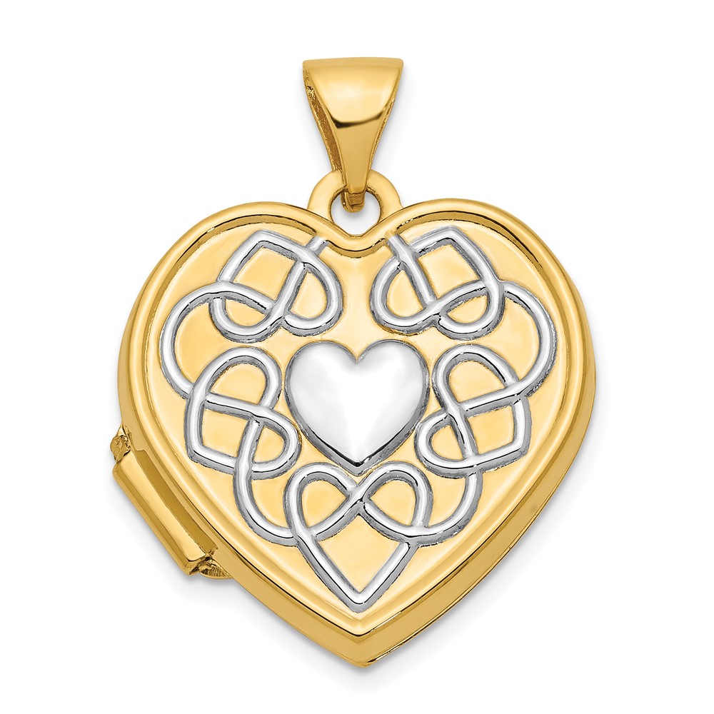 14k Yellow Gold &amp; White Rhodium 18mm Heart of Gold Sentiment Locket