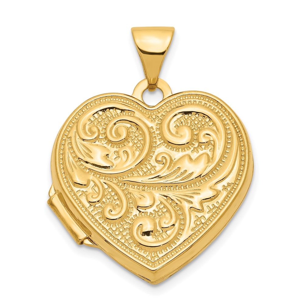 14k Yellow Gold 18mm Love You Always Scroll Heart Locket