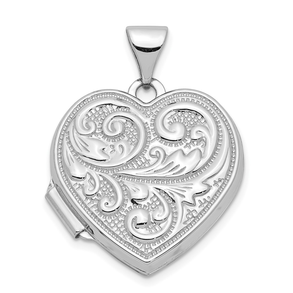 14k White Gold 18mm Love You Always Scroll Heart Locket