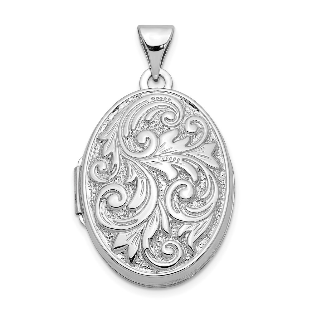 14k White Gold 21mm Love You Always Scroll Oval Locket