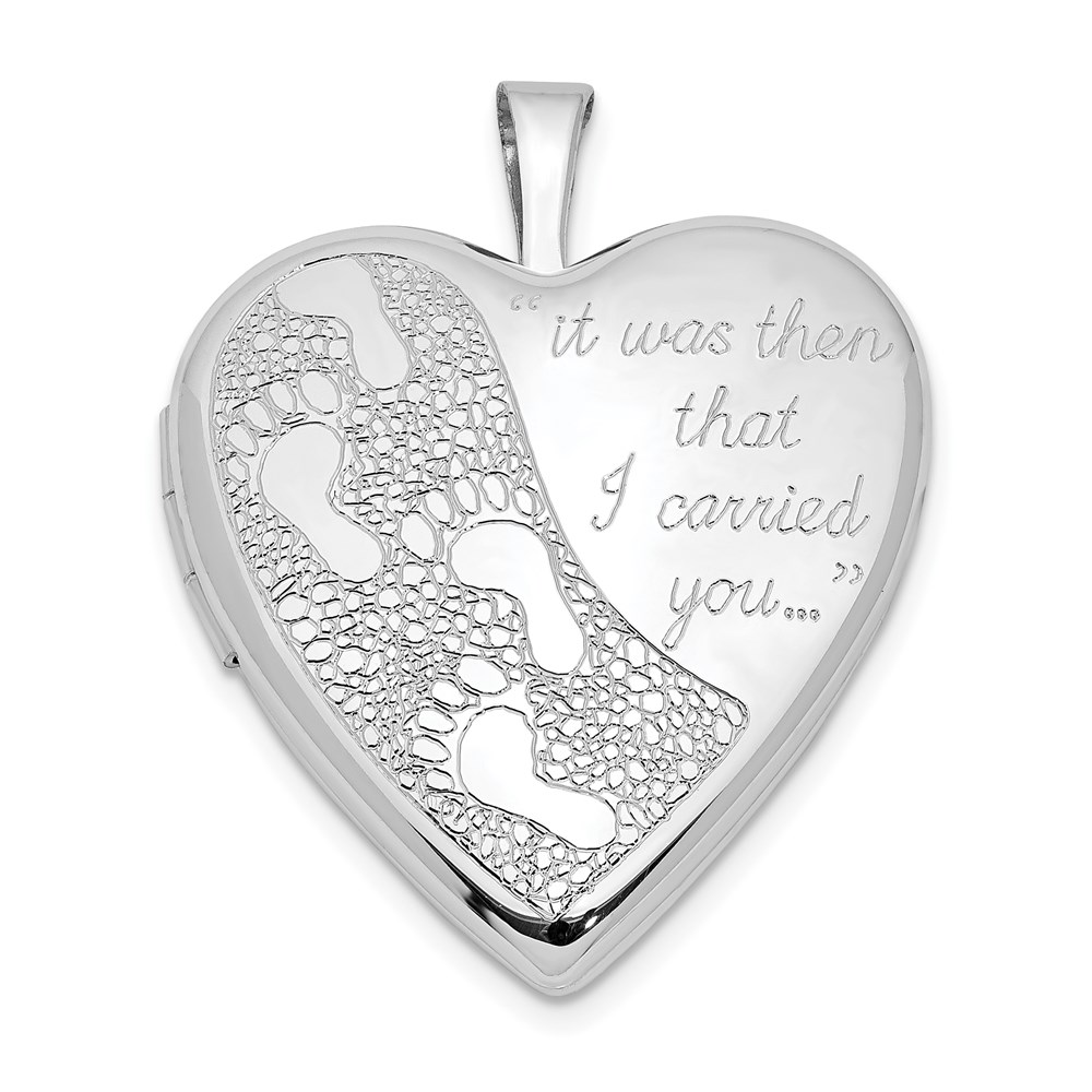 Sterling Silver 20mm Footprints Engraved Heart Locket