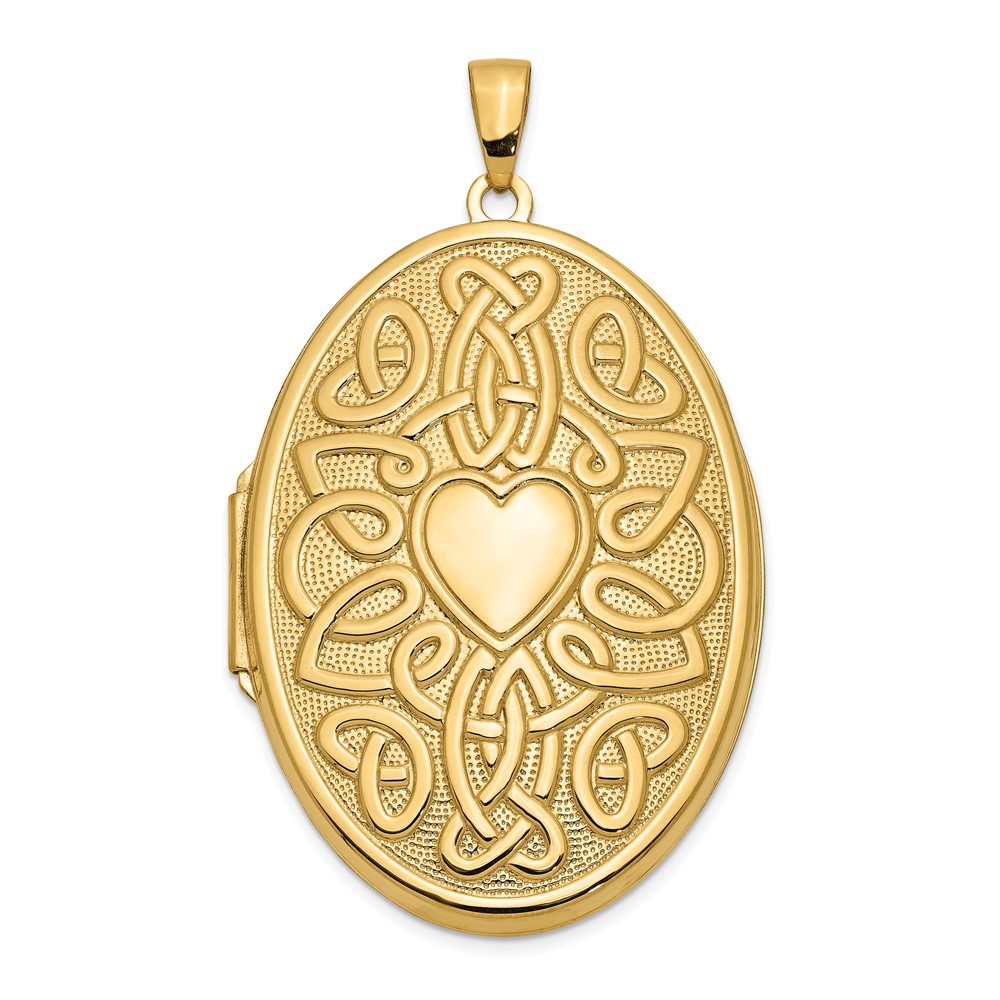 14k Yellow Gold 38mm Celtic Heart Oval Locket