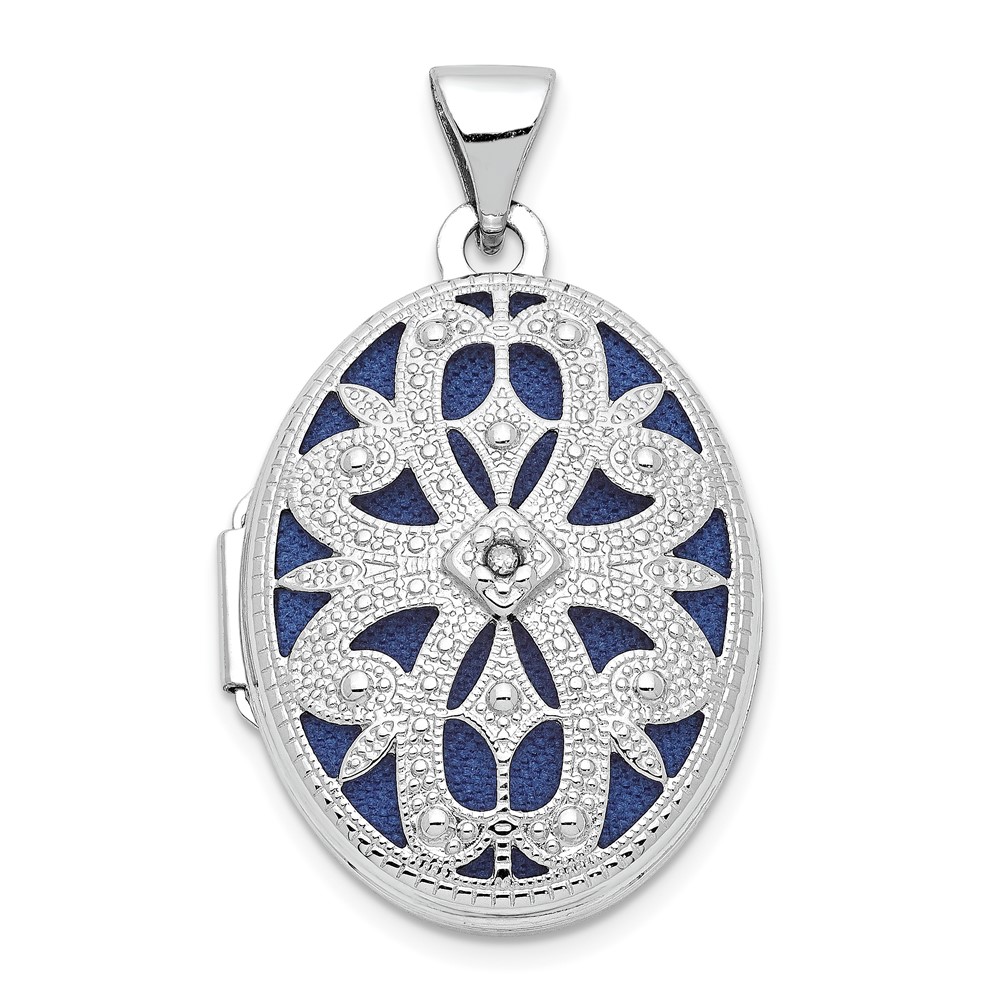 21mm Diamond Open Filigree Oval Locket 14k White Gold