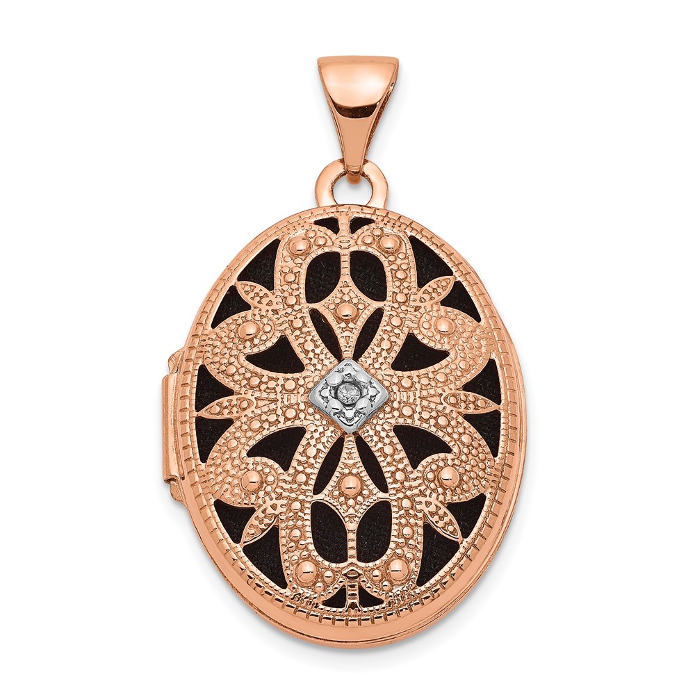 21mm Diamond Open Filigree Oval Locket 14k Rose Gold